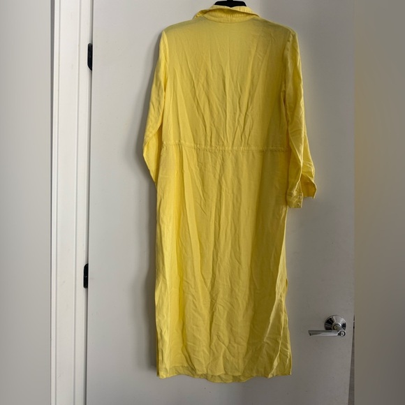 Sita Murt Yellow Linen Blend Button Front Drawstring Waist Midi Shirt Dress 36/4 - Picture 3 of 6